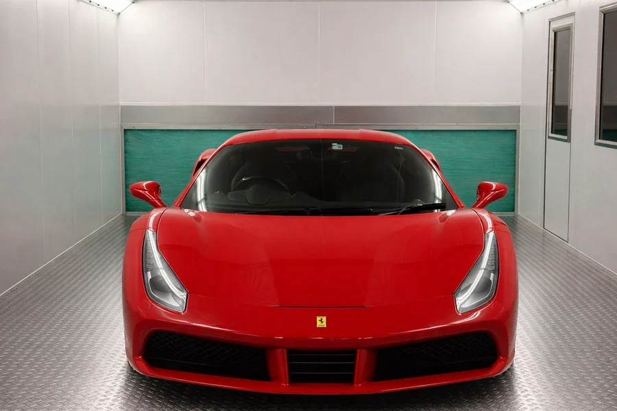 | Ferrari 488 inside a Unitech spray booth - spray booth for sale with immediate availability