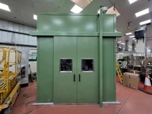 Bruderer press enclosure installation completed by Unitech Machinery for enhanced machine guarding and safety.