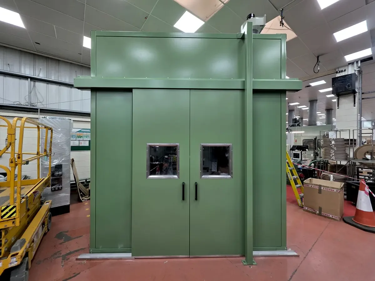 Bruderer press enclosure installation completed by Unitech Machinery for enhanced machine guarding and safety.